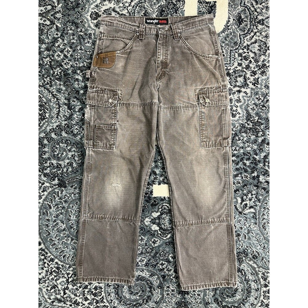 Wrangler Riggs Pants 33x32 Brown Ripstop Cargo Faded Distressed